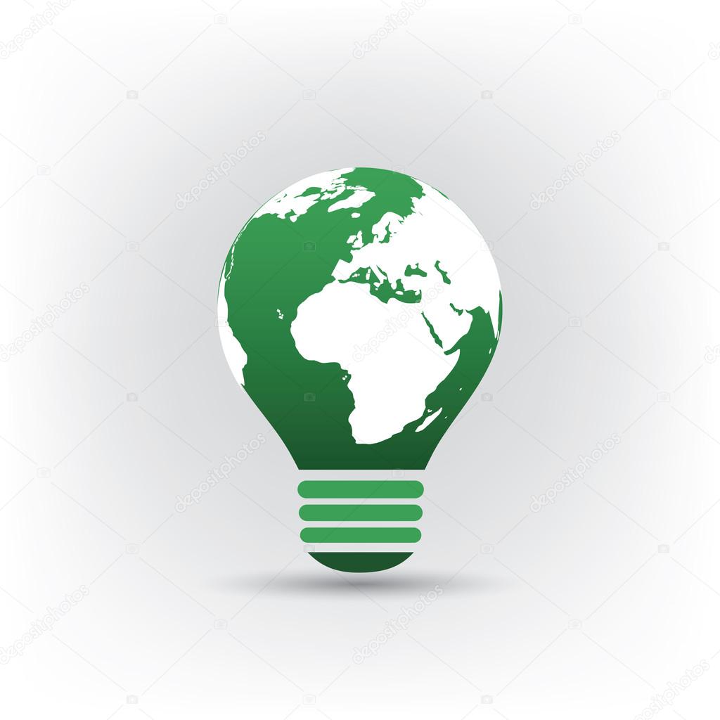 Bulb Design With Earth Globe, World Map - Eco Friendly Electricity