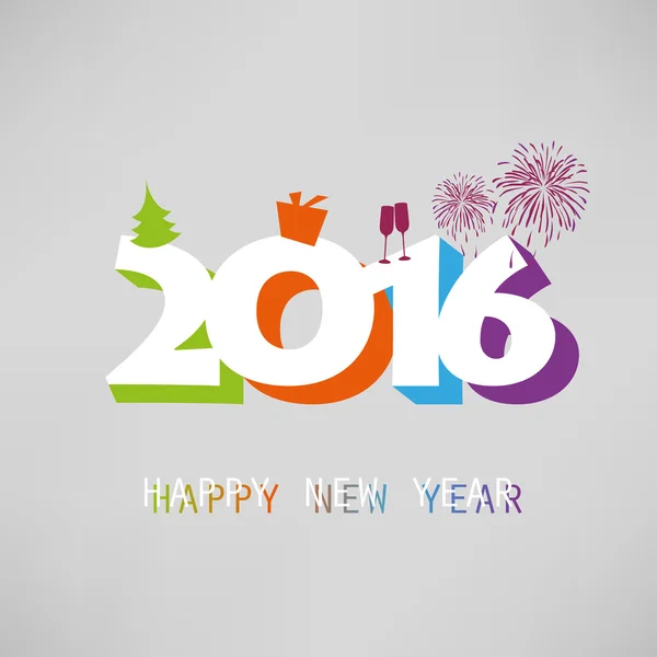 Einfache bunte Neujahrskarte, Cover-oder Hintergrund-Design-Vorlage mit Feiertags-Symbole - 2016 — Stockvektor