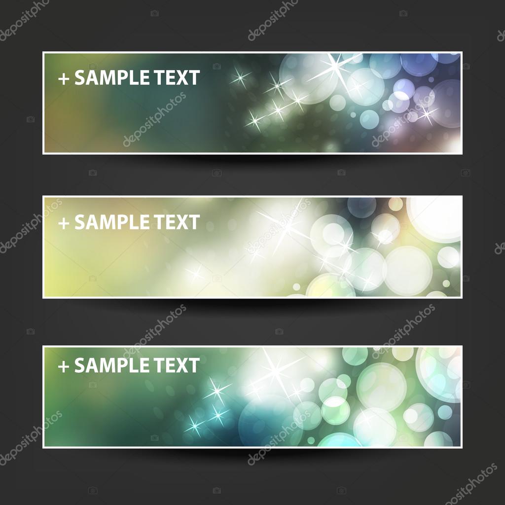 Raccolta di tre astratto colorato luminoso scintillante scintillante intestazione e Banner disegni per Natale Capodanno o altri Holiday annuncio o Web