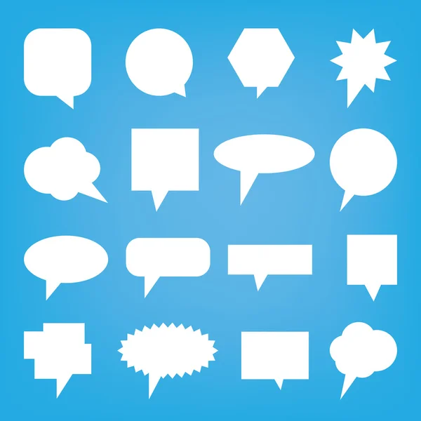 Conjunto de diferentes diseños de burbujas de habla sobre un fondo azul — Vector de stock