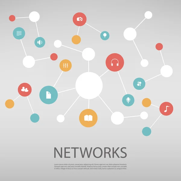 Colorful Network Design Concept With Icons — Stock Vector