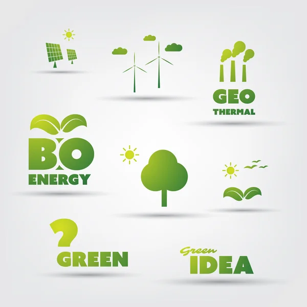 Etiketlerle Eco Icon Set — Stok Vektör