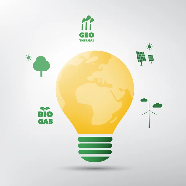 Think Green - Eco Friendly Ideas Around a Light Luck Globe - Background and Design — стоковый вектор