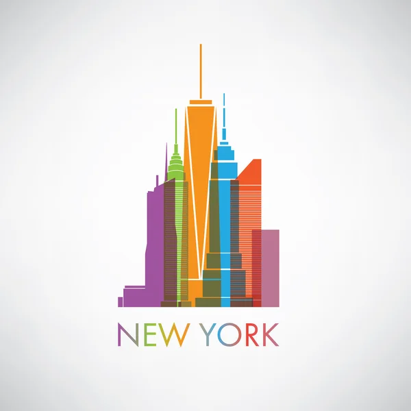 New York City Skyline Design Concept with Silhouette of Famous Skyscrapers — стоковый вектор