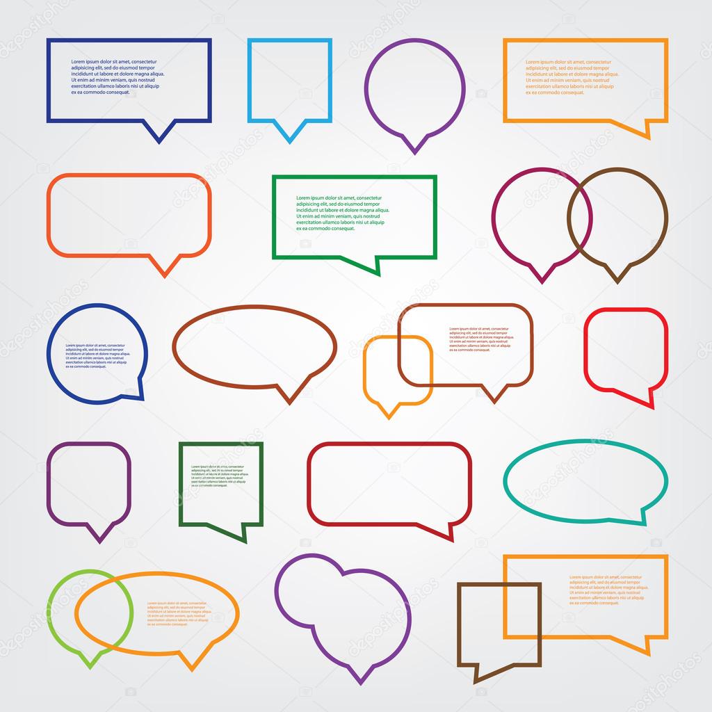 Collection of Blank Empty Colorful Speech And Thought Bubble Vector Designs With Sample Text