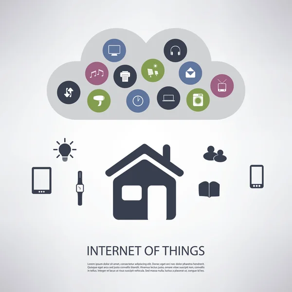 Internet das coisas, conceito digital do projeto da casa e das redes com ícones — Vetor de Stock