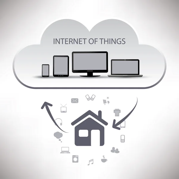 Internet das coisas, conceito digital do projeto da casa e das redes com ícones —  Vetores de Stock