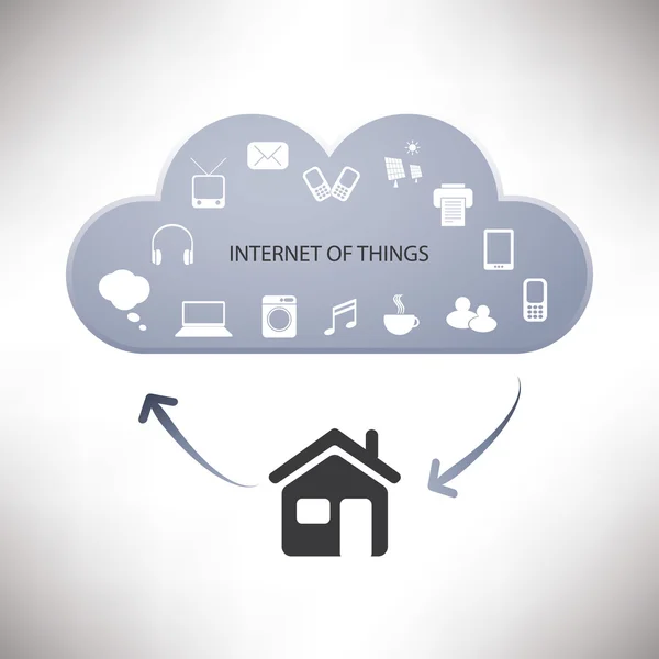 Internet das coisas, conceito digital do projeto da casa e das redes com ícones — Vetor de Stock