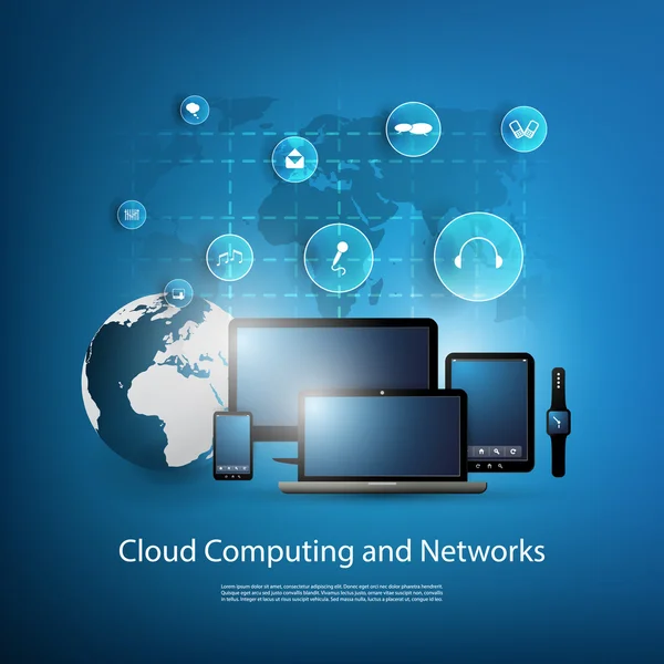 Concept de conception Cloud Computing et réseaux — Image vectorielle