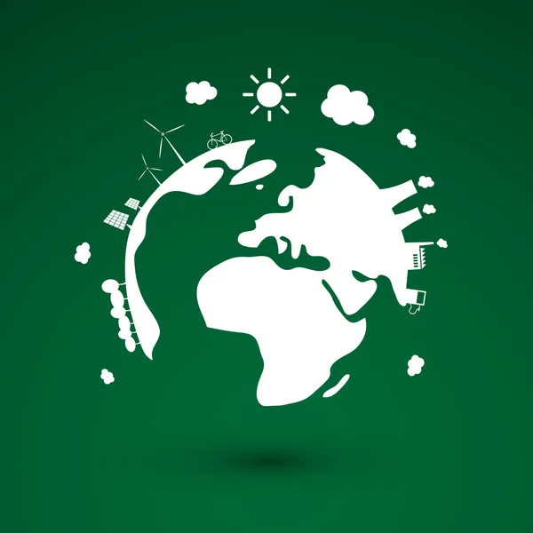 グリーン、グリーン電力、グリーン/サスティナブル アイデア - 地球世界のコンセプト デザインを考える — ストックベクタ