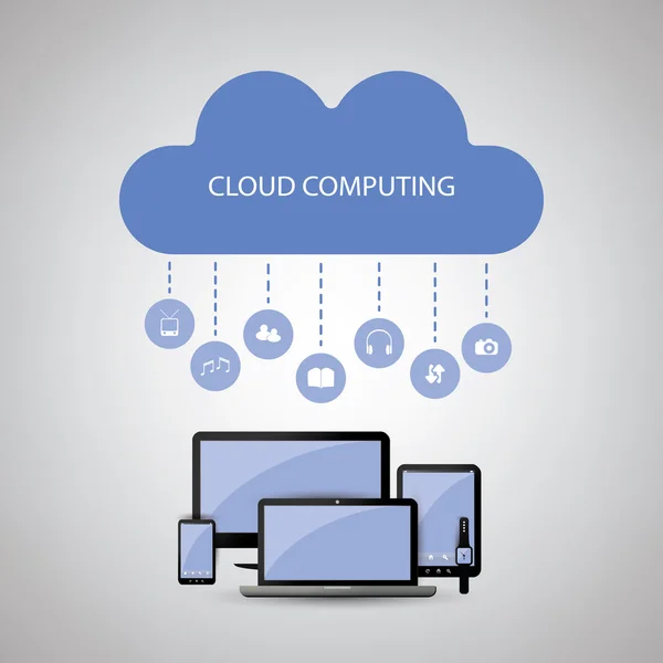 Design de conceito de computação em nuvem com ícones — Vetor de Stock
