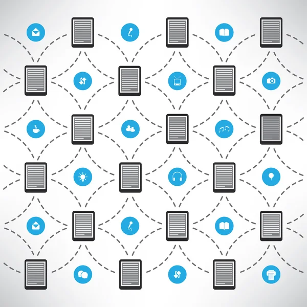 Network Design Concept With Tablets And Various Icons — Stock Vector