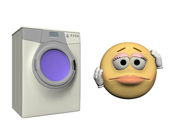 Emoticon meisje en wasmachine - 3d render — Stockfoto