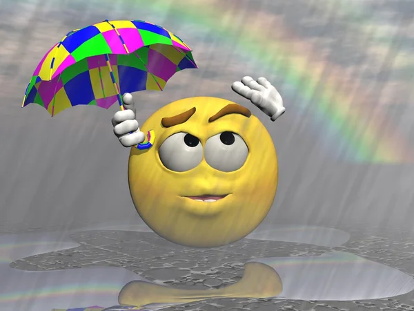 Emoticon rain and umbrella - 3d render — Stock Photo, Image