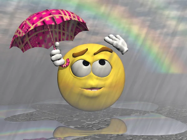 Emoticon pioggia e ombrello - rendering 3d — Foto Stock