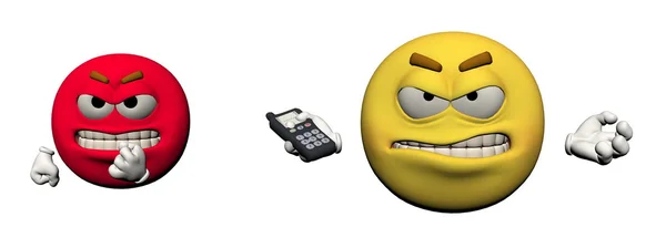 Emoticon arrabbiato e telefono - rendering 3d — Foto Stock