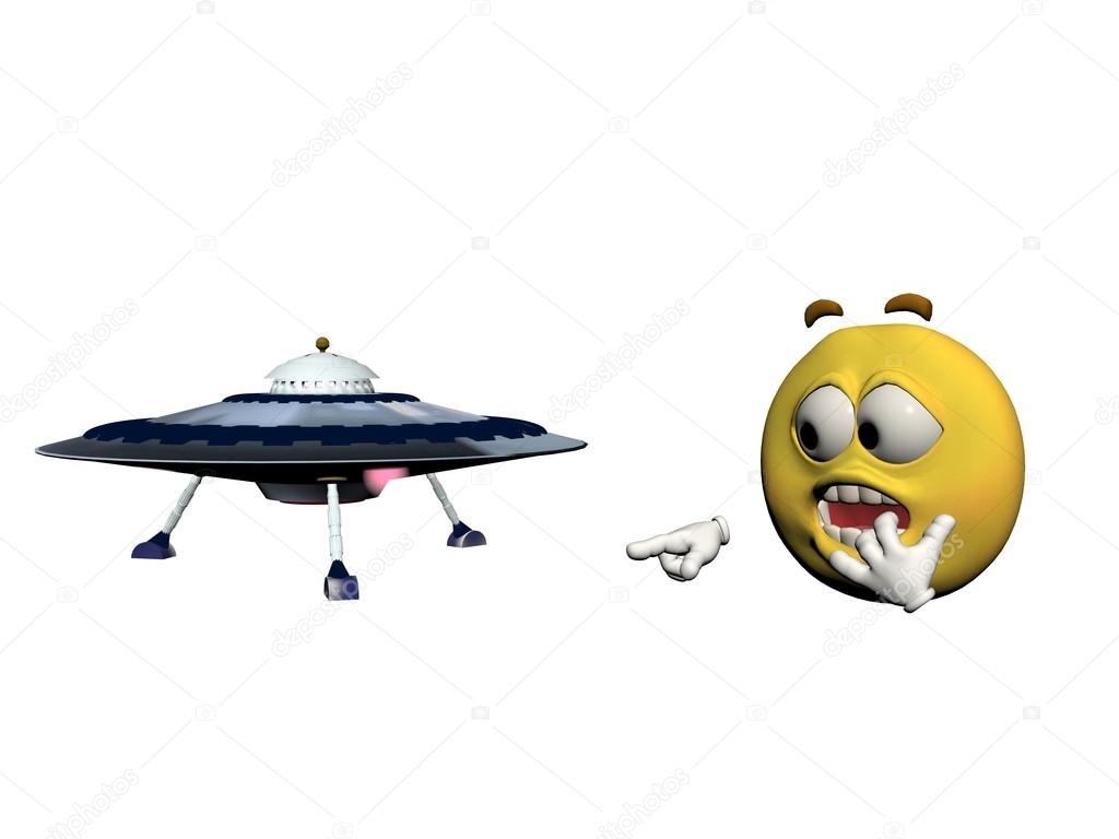 spaceship and emoticon - 3d render