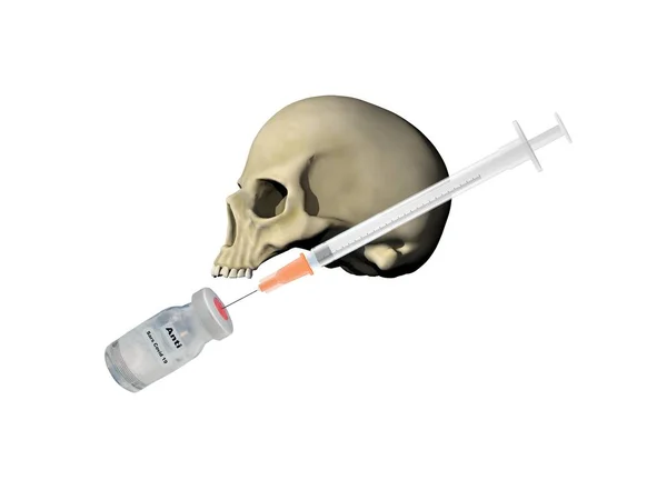 Syringe and skull on white background - 3d rendering — Stock Photo, Image