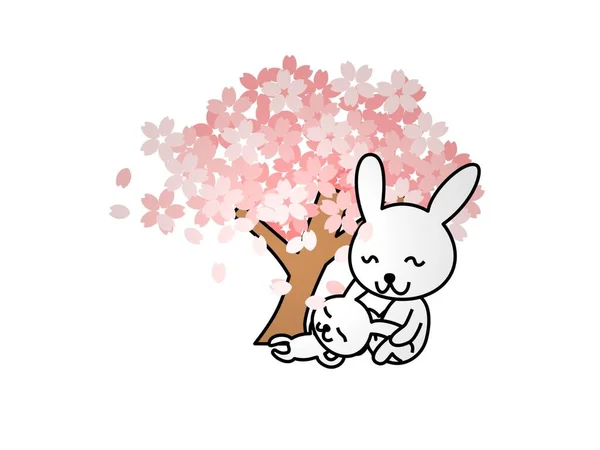 Dois coelhos ao pé de uma árvore em um fundo branco - renderização 3d — Fotografia de Stock