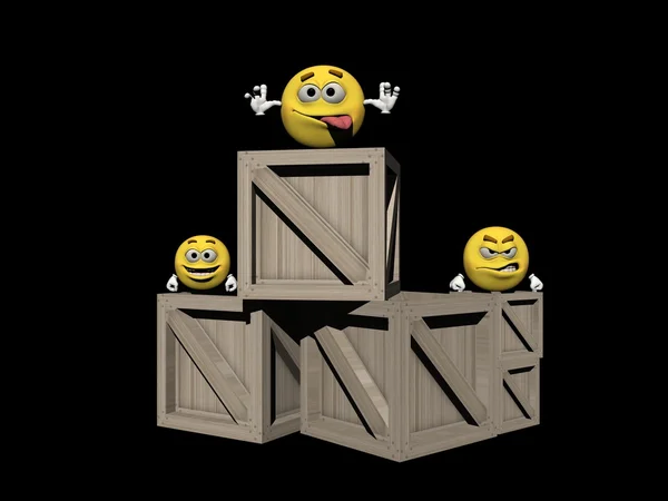 Flera emoticon på lådor - 3d render — Stockfoto