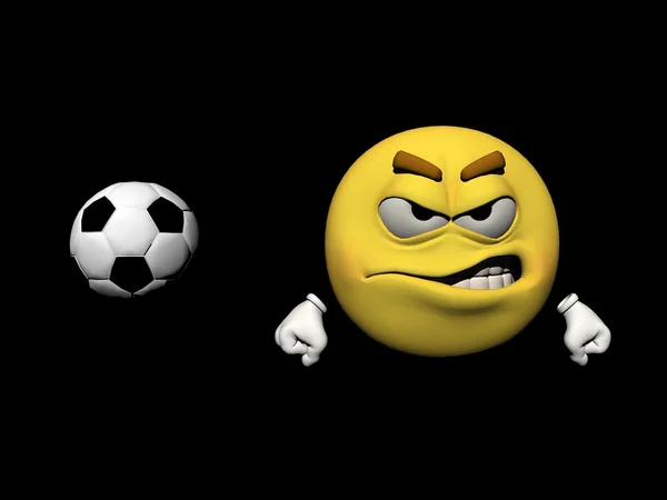 Emoticon y una pelota de fútbol - 3d render —  Fotos de Stock