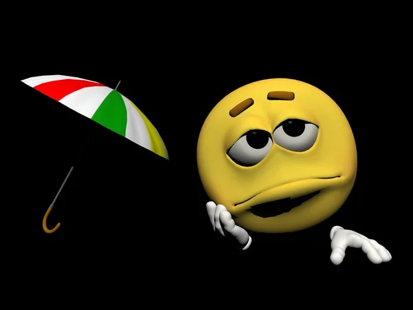 Emoticon e un ombrello - rendering 3d — Foto Stock