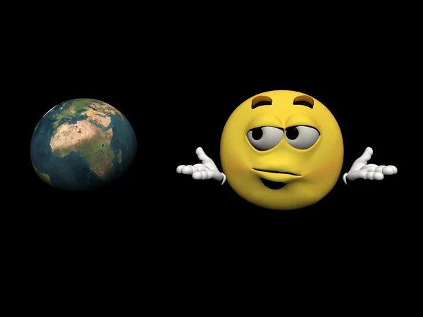 Emoticon en de planeet - 3d render — Stockfoto