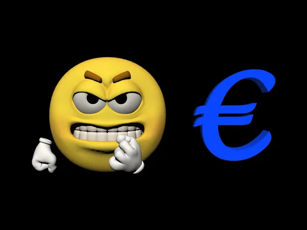 Emoticon irritado e euro - 3d render — Fotografia de Stock