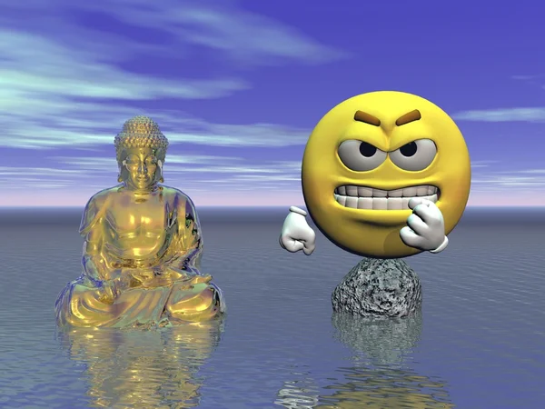 Emoticon and buddha - 3d render — Stock Photo, Image