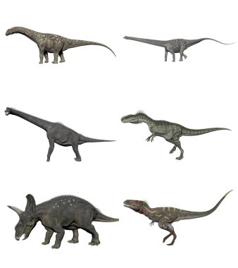 Set of dinosaurs - 3D render clipart