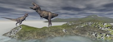 iki tyrannosaure dinozor - 3d render