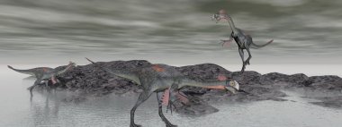 Üç gigantoraptor dinozor - 3d render