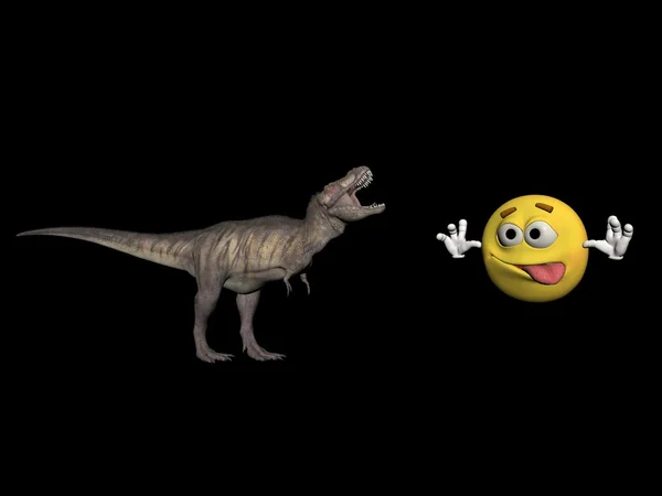Dinossauro tiranosauro e emoticone - renderização 3d — Fotografia de Stock