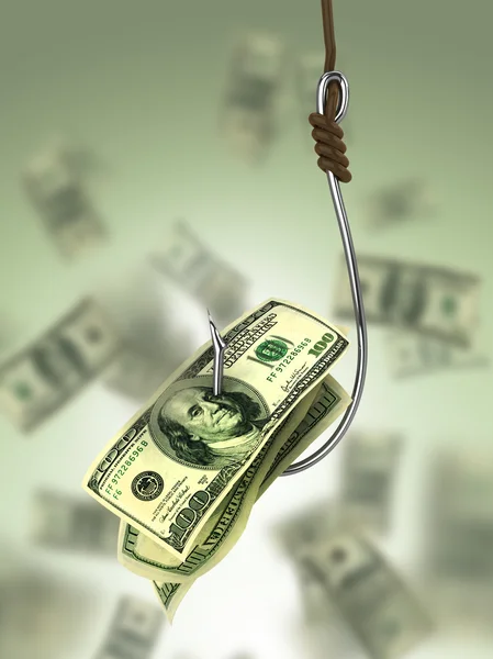 Dollars on fishing hook — Stock Photo, Image