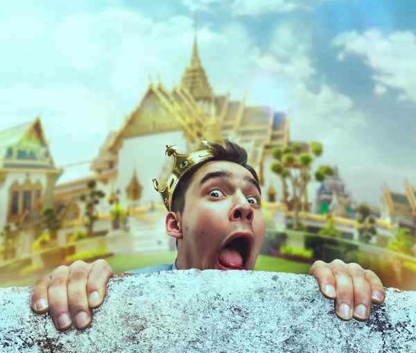 Scared prince over asian temple — Stock Photo, Image