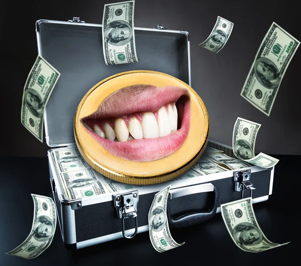 Human mouth in coin — Stock Photo, Image