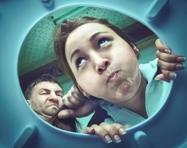 Woman ready to puke in toilet bowl — Stock Photo, Image