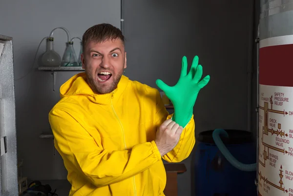 Man  wearing rubber glove — Stock Photo, Image