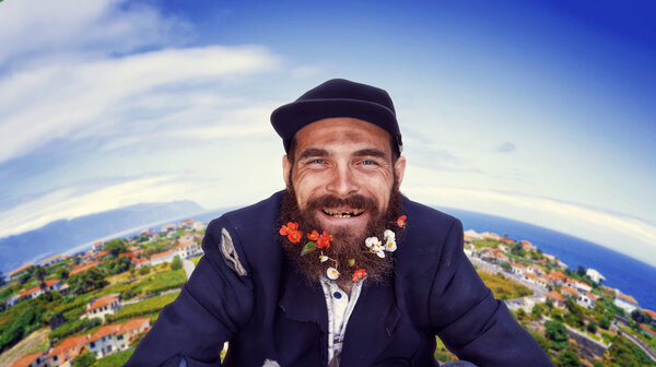 Close up portraiit of excited vagrant