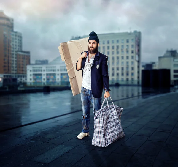 Vagrant with big bag — Stock Photo, Image