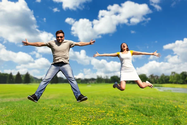 Couple having fun on meadow — Stock Photo, Image