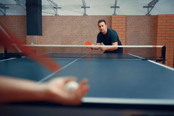 Stolní Tenis Mužské Ženské Ping Pong Hráče Pár Hraje Stolní — Stock fotografie