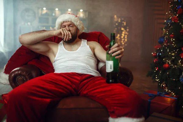 Pai Natal Mau Consome Drogas Com Álcool Cocaína Humor Estilo — Fotografia de Stock