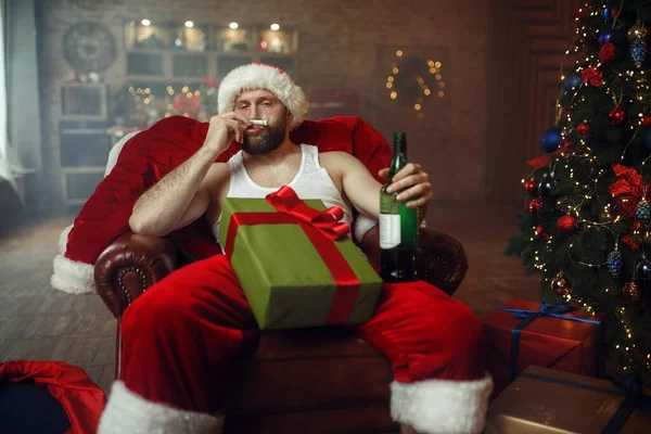 Mauvais Père Noël Prend Des Drogues Avec Alcool Cocaïne Méchante — Photo