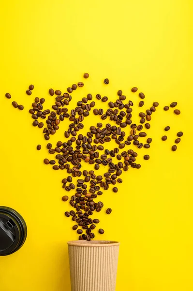 Coffee Bean Flowers Isolated Yellow Background Top View Organic Vegetarian — Stock Photo, Image