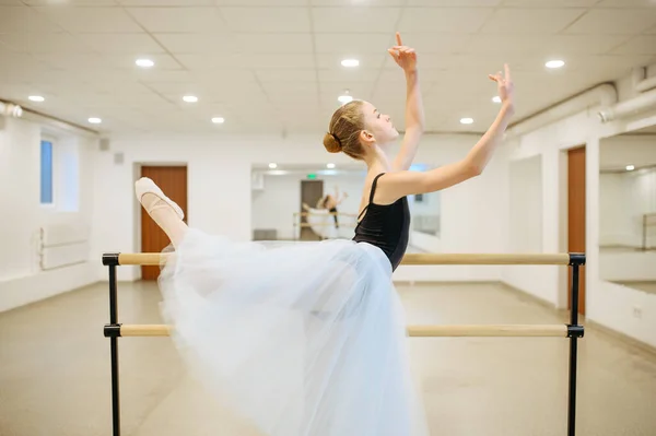 Elegante Jonge Ballerina Repeteert Barre Klas Ballet School Vrouwelijke Dansers — Stockfoto