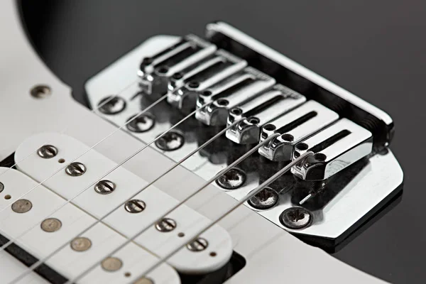 Gitara Elektryczna Wybór Strun Czarny Top Tle Nikt Instrumenty Muzyczne — Zdjęcie stockowe