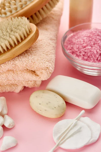 Body care products on pink — Stock Photo, Image