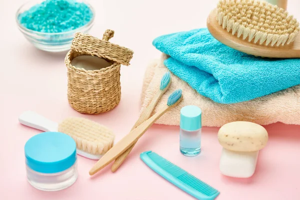 Oral and skin care products, hygiene tools — Stock Photo, Image