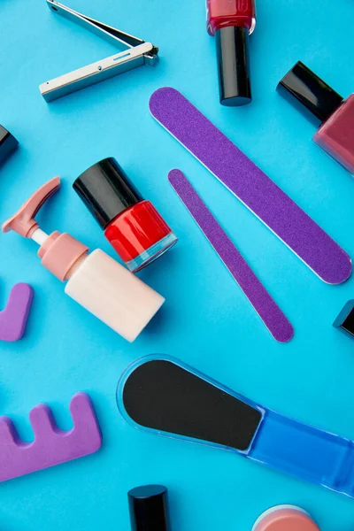 Nail care products, color polish in bottles — Stock Photo, Image